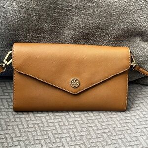 Tory Burch Tan Leather Wristlet Clutch